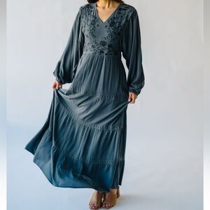 •SOLD• Piper & Scoot Dress: The Angello Embroidered V-Neck Maxi Dress